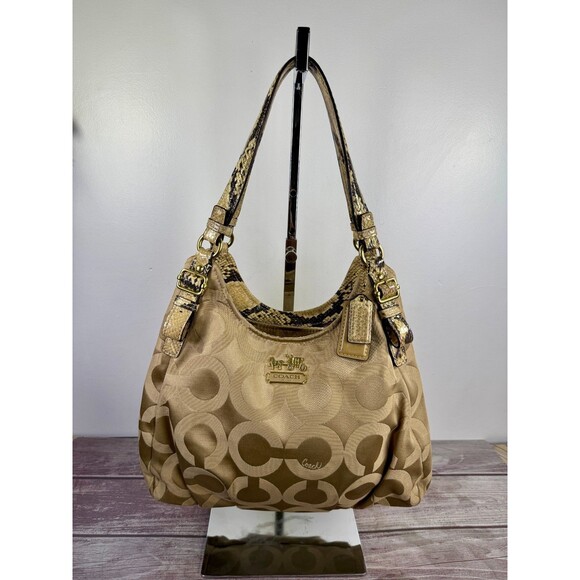 COACH #17689 Madison Maggie Op Art Signature Hobo Bag Snake Print Trim - Picture 1 of 17
